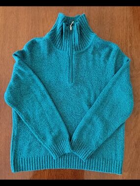 Karen Scott XL Teal Fuzzy Quarter-Zip Sweater – Super Soft & Coz
